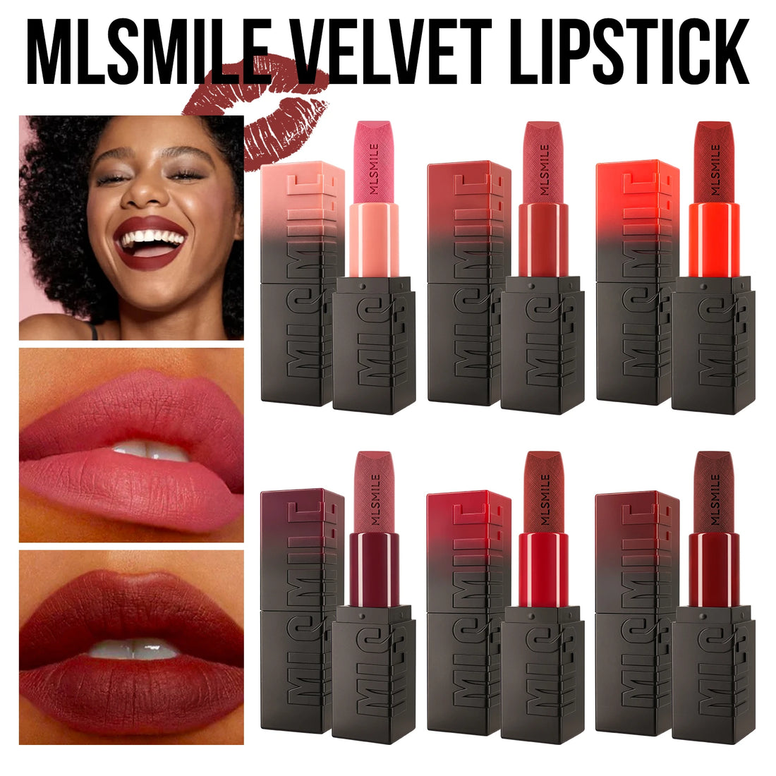 6-Color Embossed Matte Lipstick, Easy to Apply, Moisturizing and Natural Finish Long-Lasting Smooth Texture for Soft and Elegant