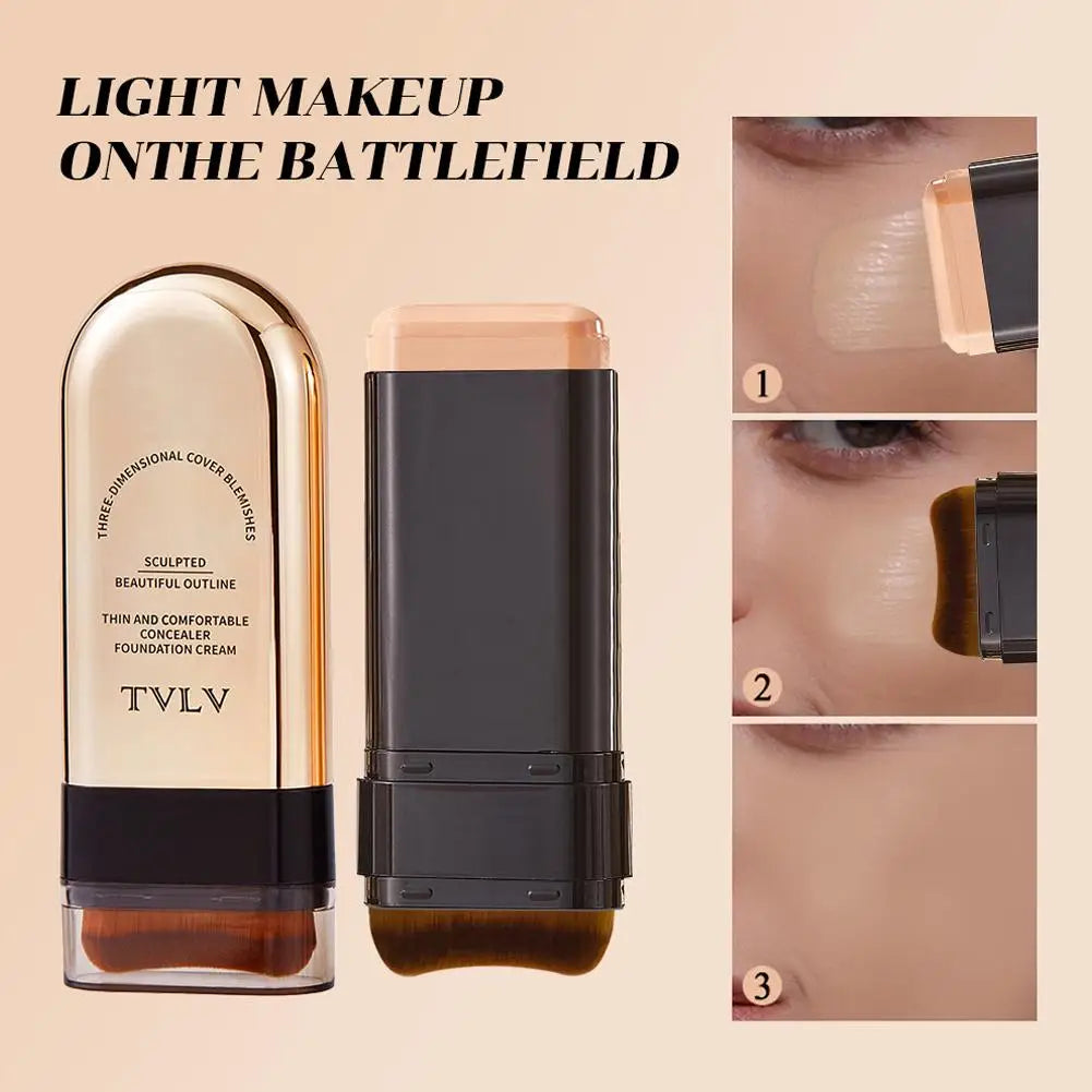 Waterproof Concealer Foundation Stick With Brush - All-in-One Long-Lasting, Oil Control, Brightening Makeup Natural Matte Finish