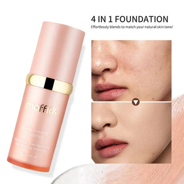 Color Changing Foundation 4 in 1 Moisturizing SPF 30+ Hydrating Color Longwearing Waterproof Travel Coverage Makeup Base